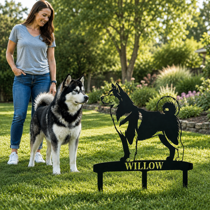 Personalized Alaskan Malamute Garden Metal Sign With Stakes. Custom Dog Name Gift