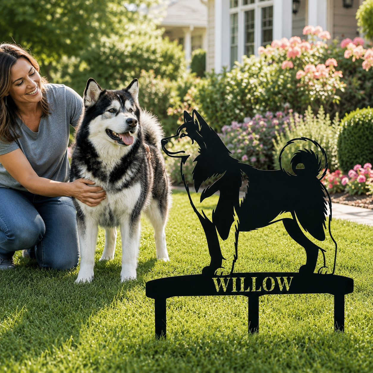 Personalized Alaskan Malamute Garden Metal Sign With Stakes. Custom Dog Name Gift