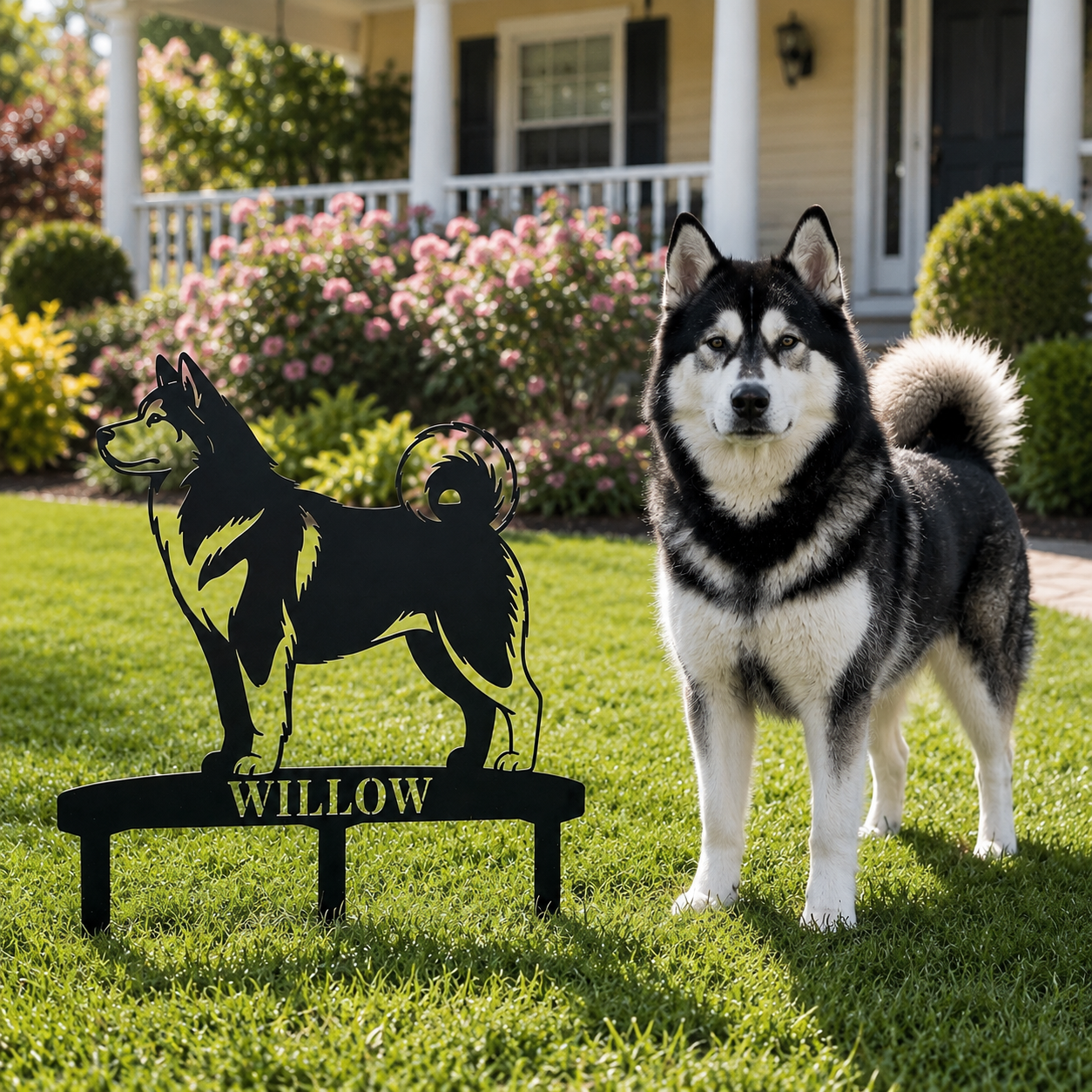 Personalized Alaskan Malamute Garden Metal Sign With Stakes. Custom Dog Name Gift