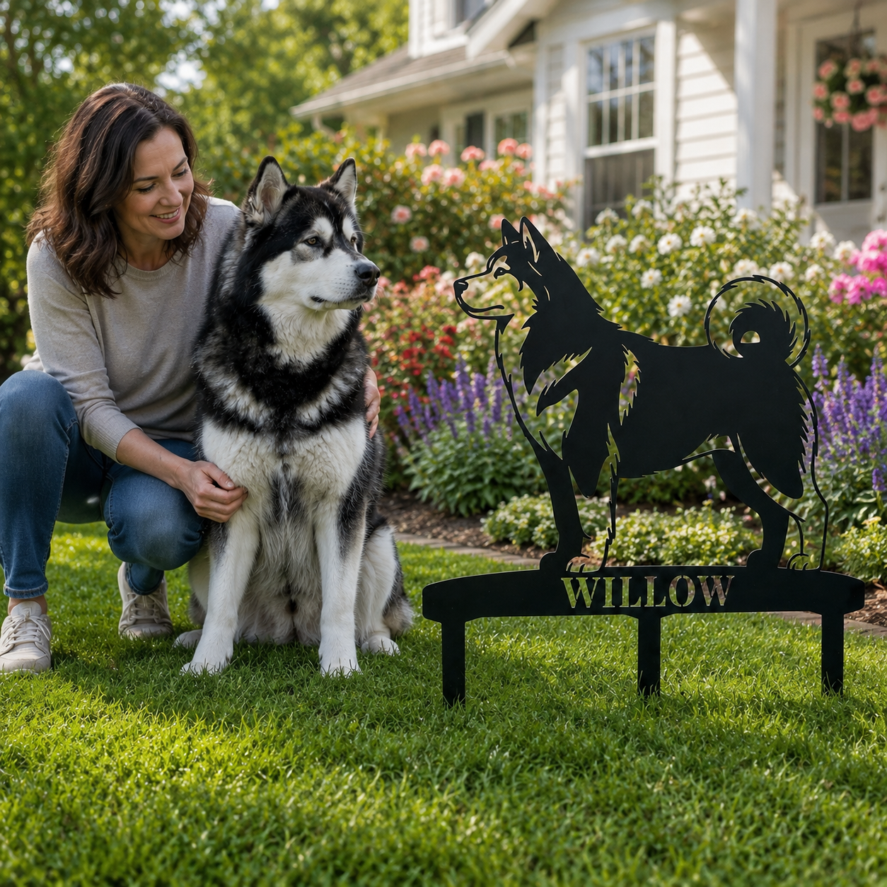 Personalized Alaskan Malamute Garden Metal Sign With Stakes. Custom Dog Name Gift
