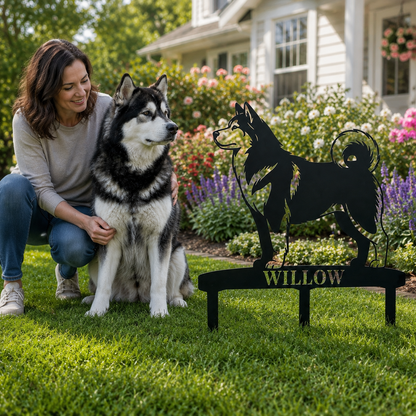 Personalized Alaskan Malamute Garden Metal Sign With Stakes. Custom Dog Name Gift