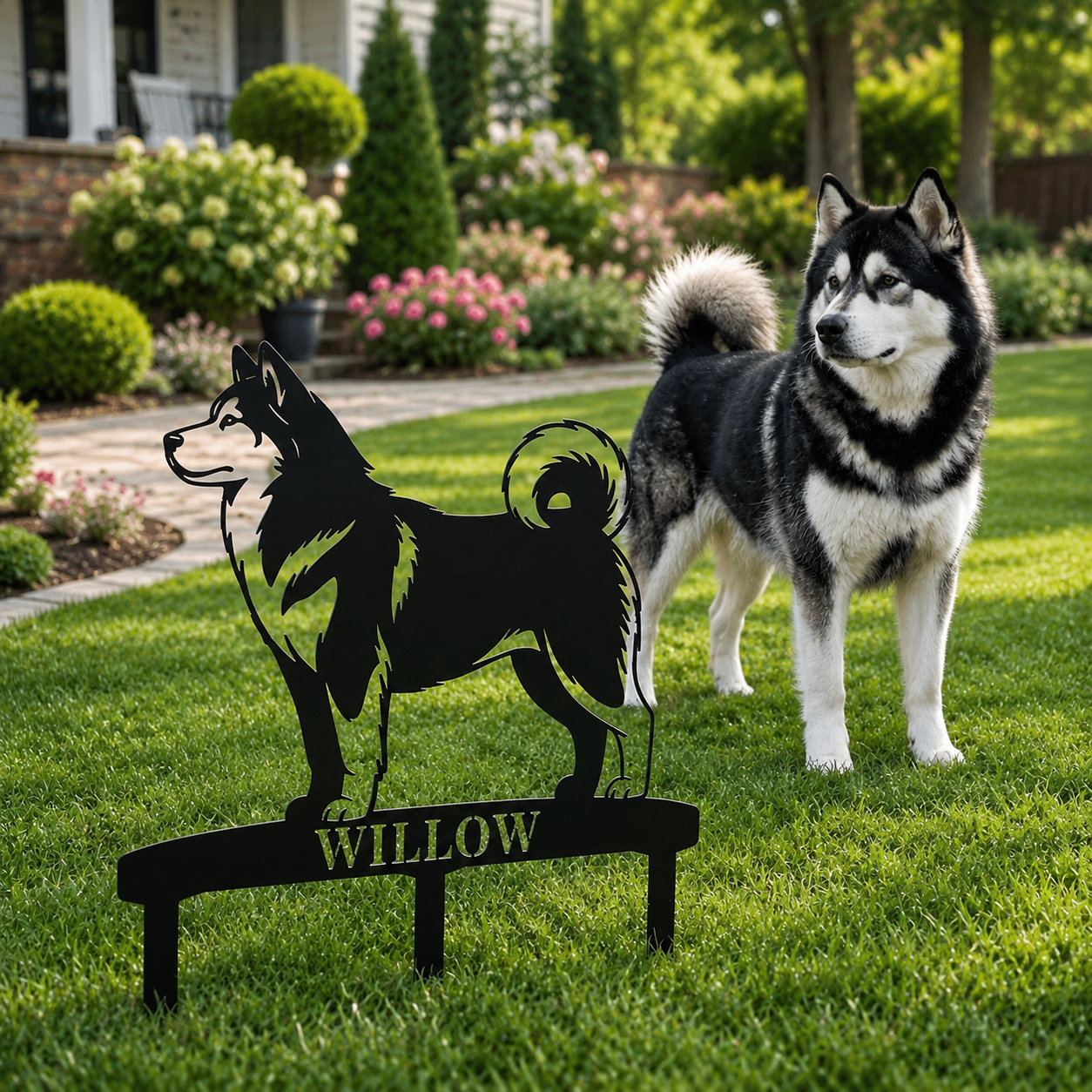 Personalized Alaskan Malamute Garden Metal Sign With Stakes. Custom Dog Name Gift
