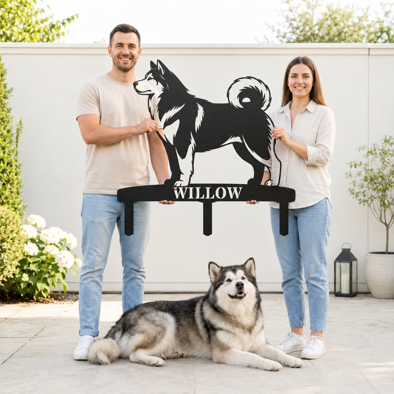 Personalized Alaskan Malamute Garden Metal Sign With Stakes. Custom Dog Name Gift