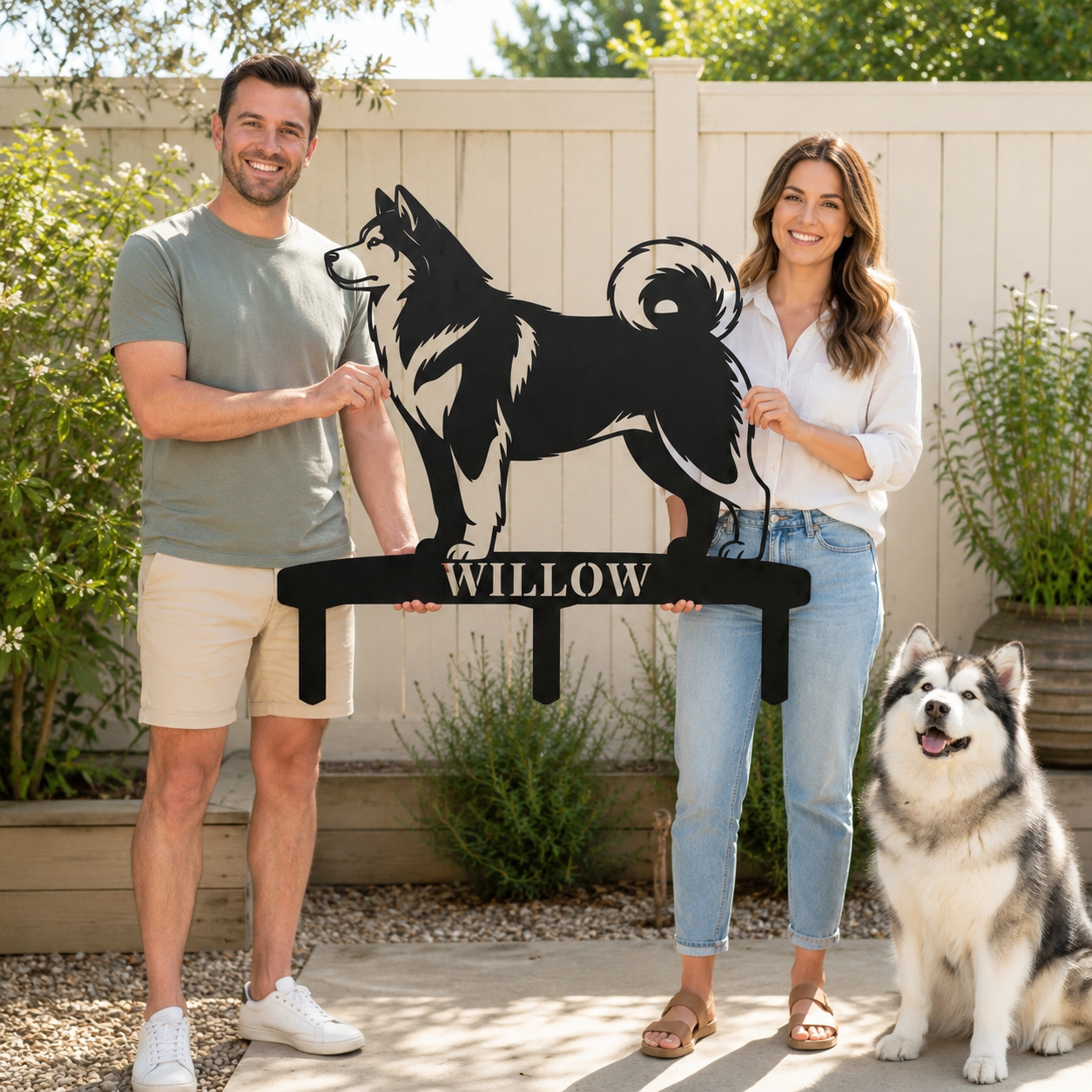Personalized Alaskan Malamute Garden Metal Sign With Stakes. Custom Dog Name Gift