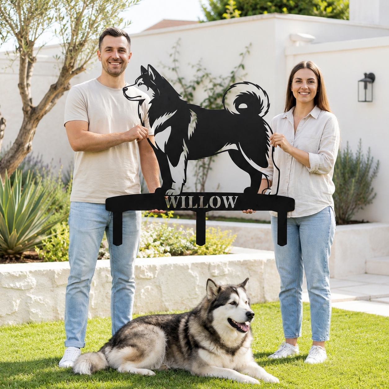 Personalized Alaskan Malamute Garden Metal Sign With Stakes. Custom Dog Name Gift
