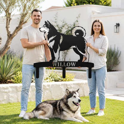 Personalized Alaskan Malamute Garden Metal Sign With Stakes. Custom Dog Name Gift