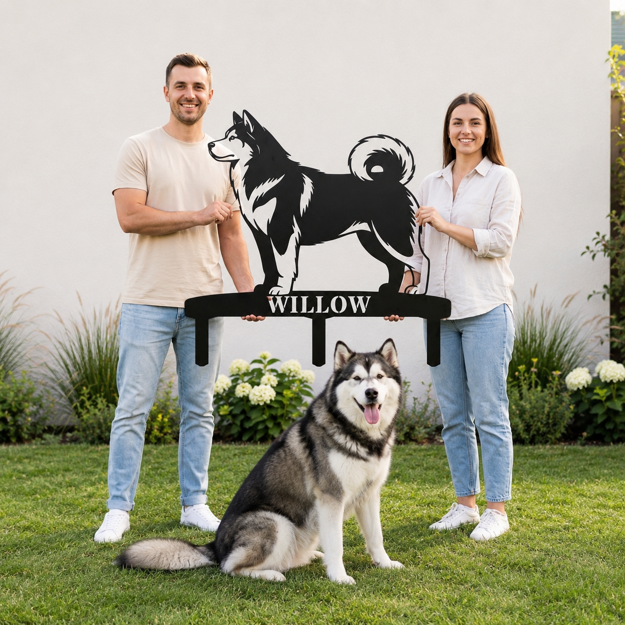 Personalized Alaskan Malamute Garden Metal Sign With Stakes. Custom Dog Name Gift