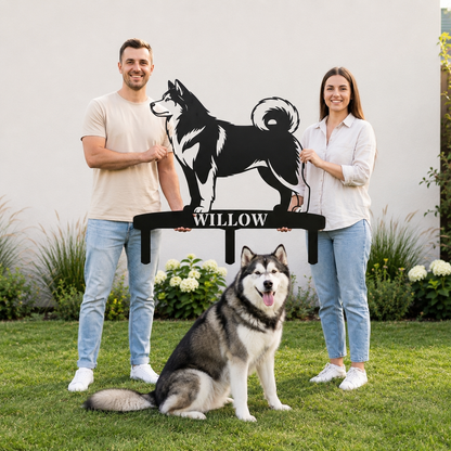 Personalized Alaskan Malamute Garden Metal Sign With Stakes. Custom Dog Name Gift