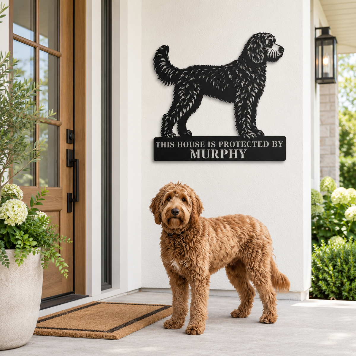 Personalized Doodle Guard Metal Sign. Custom Dog Name Wall Decor