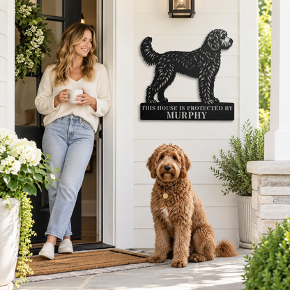 Personalized Doodle Guard Metal Sign. Custom Dog Name Wall Decor