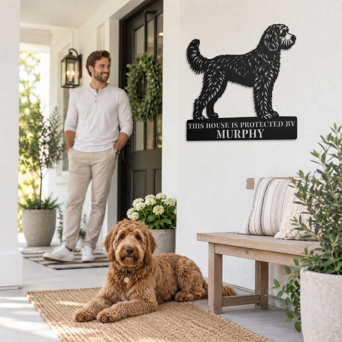 Personalized Doodle Guard Metal Sign. Custom Dog Name Wall Decor