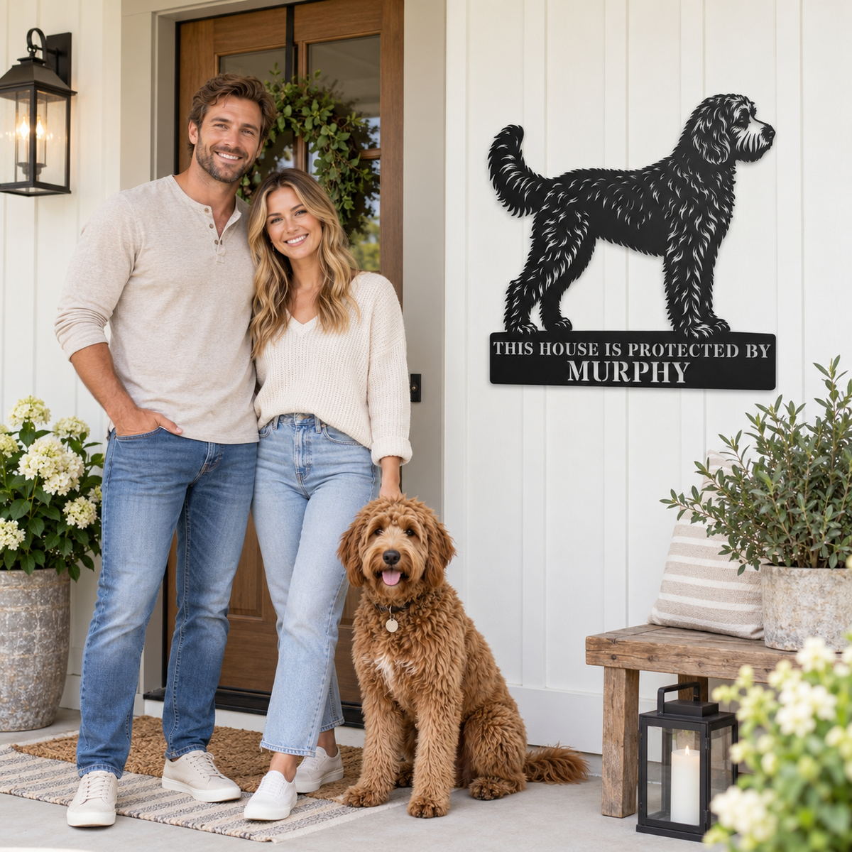Personalized Doodle Guard Metal Sign. Custom Dog Name Wall Decor