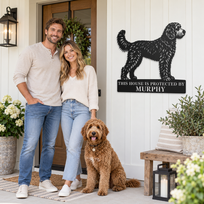 Personalized Doodle Guard Metal Sign. Custom Dog Name Wall Decor