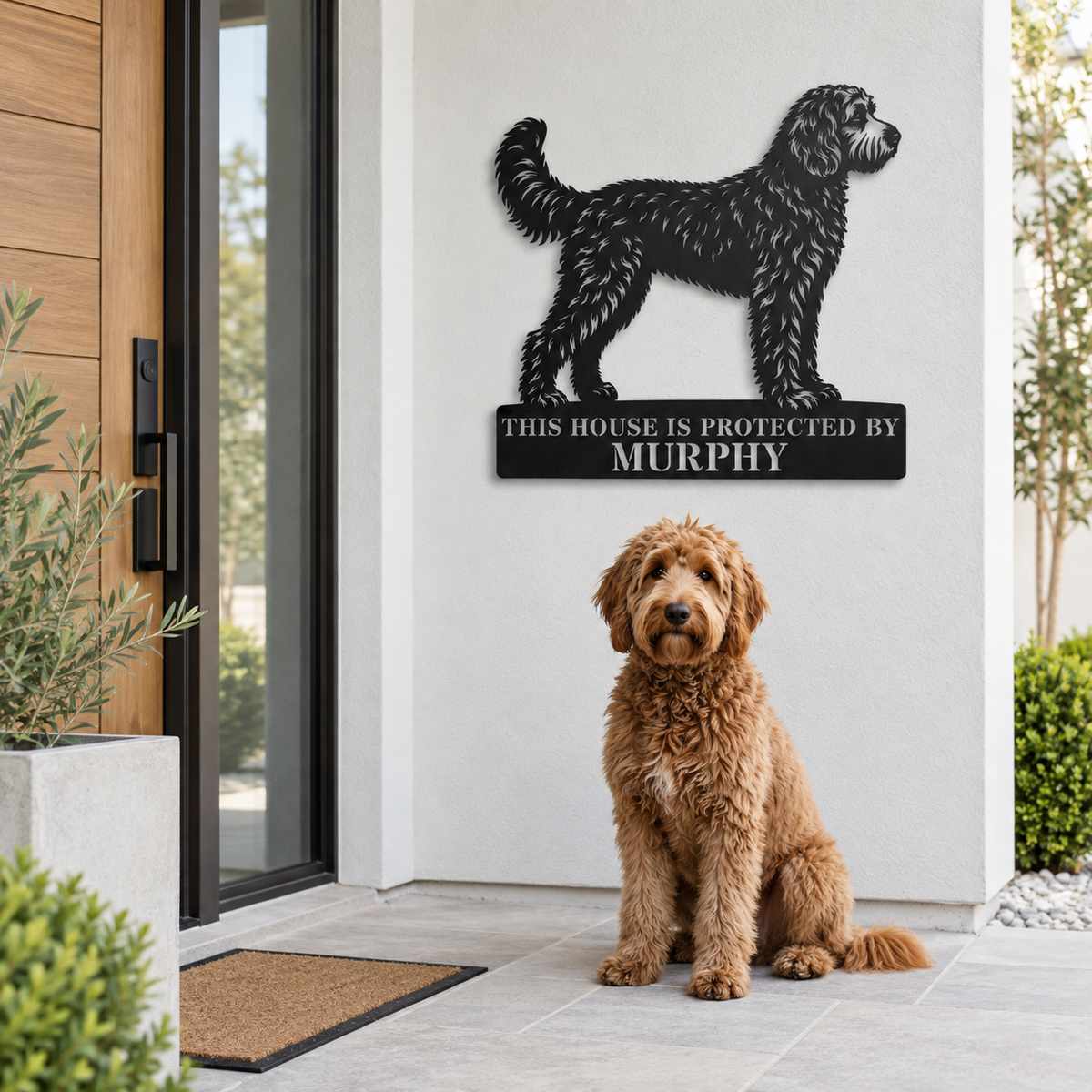 Personalized Doodle Guard Metal Sign. Custom Dog Name Wall Decor