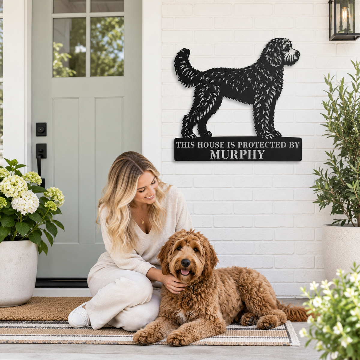 Personalized Doodle Guard Metal Sign. Custom Dog Name Wall Decor