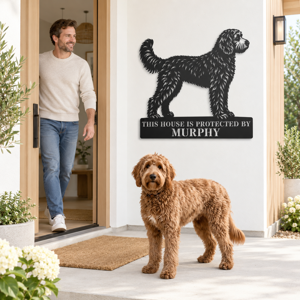 Personalized Doodle Guard Metal Sign. Custom Dog Name Wall Decor