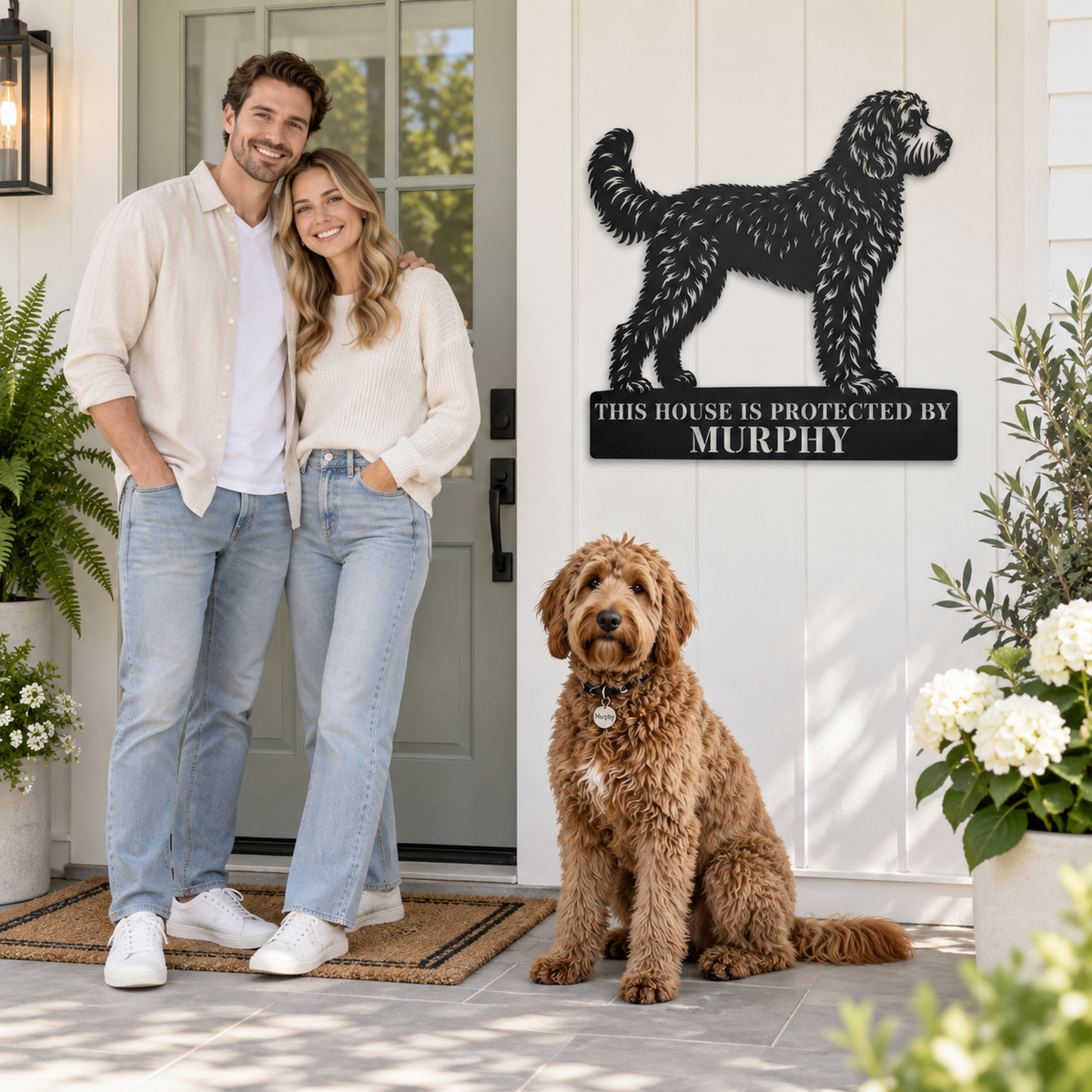 Personalized Doodle Guard Metal Sign. Custom Dog Name Wall Decor