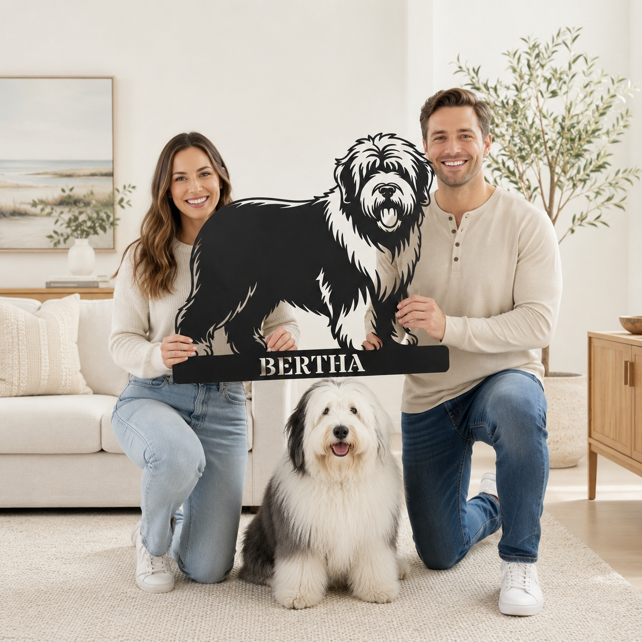 Personalized Old English Sheepdog Metal Sign. Custom Dog Owner Wall Decor Gift