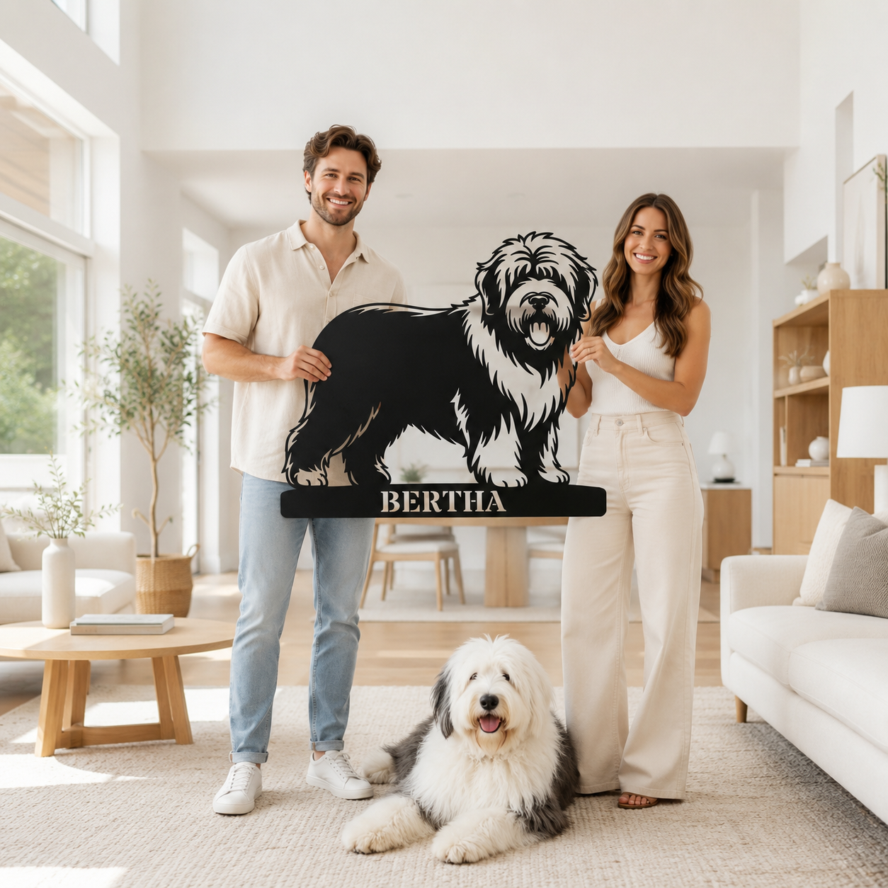 Personalized Old English Sheepdog Metal Sign. Custom Dog Owner Wall Decor Gift