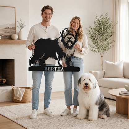 Personalized Old English Sheepdog Metal Sign. Custom Dog Owner Wall Decor Gift