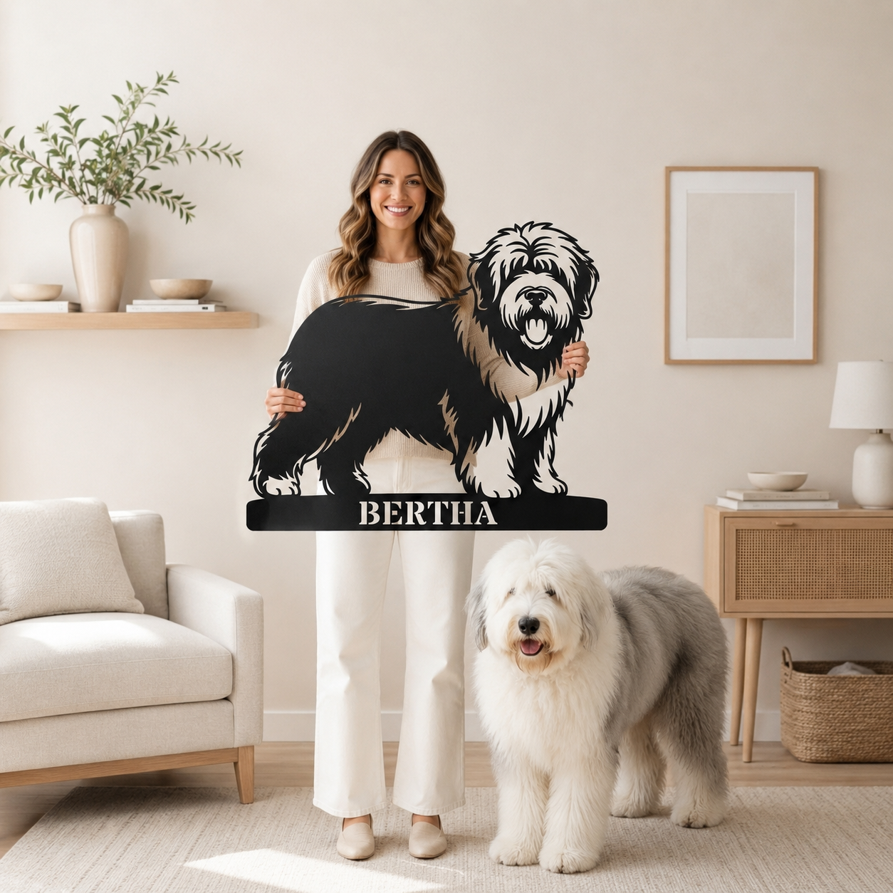 Personalized Old English Sheepdog Metal Sign. Custom Dog Owner Wall Decor Gift