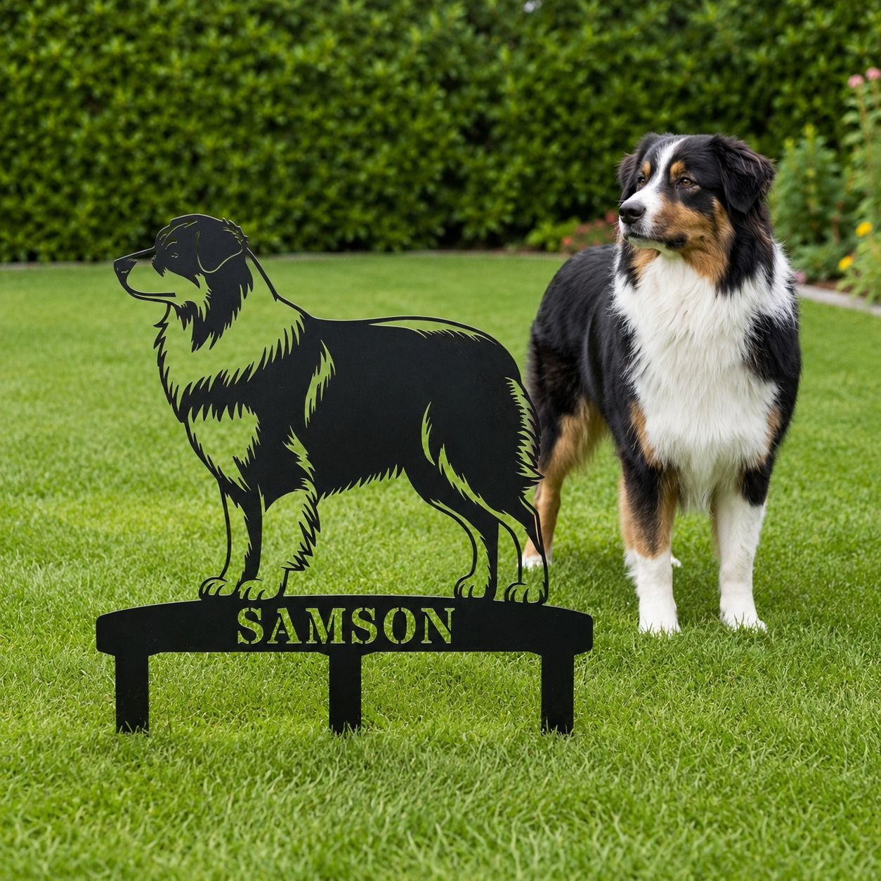 Personalized Australian Shepherd Garden Metal Sign With Stakes. Custom Dog Name Gift
