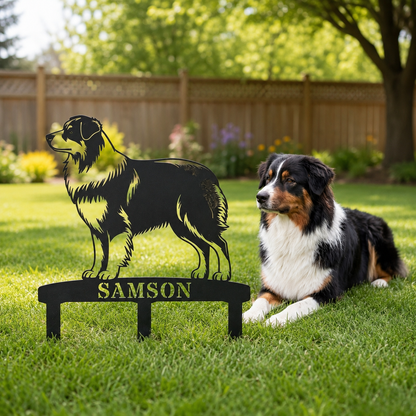 Personalized Australian Shepherd Garden Metal Sign With Stakes. Custom Dog Name Gift