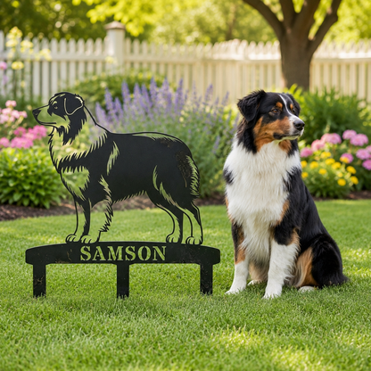 Personalized Australian Shepherd Garden Metal Sign With Stakes. Custom Dog Name Gift