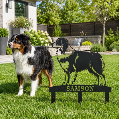 Personalized Australian Shepherd Garden Metal Sign With Stakes. Custom Dog Name Gift