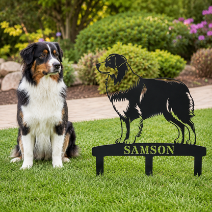 Personalized Australian Shepherd Garden Metal Sign With Stakes. Custom Dog Name Gift