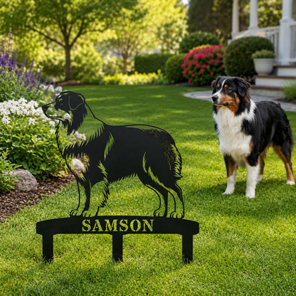 Personalized Australian Shepherd Garden Metal Sign With Stakes. Custom Dog Name Gift