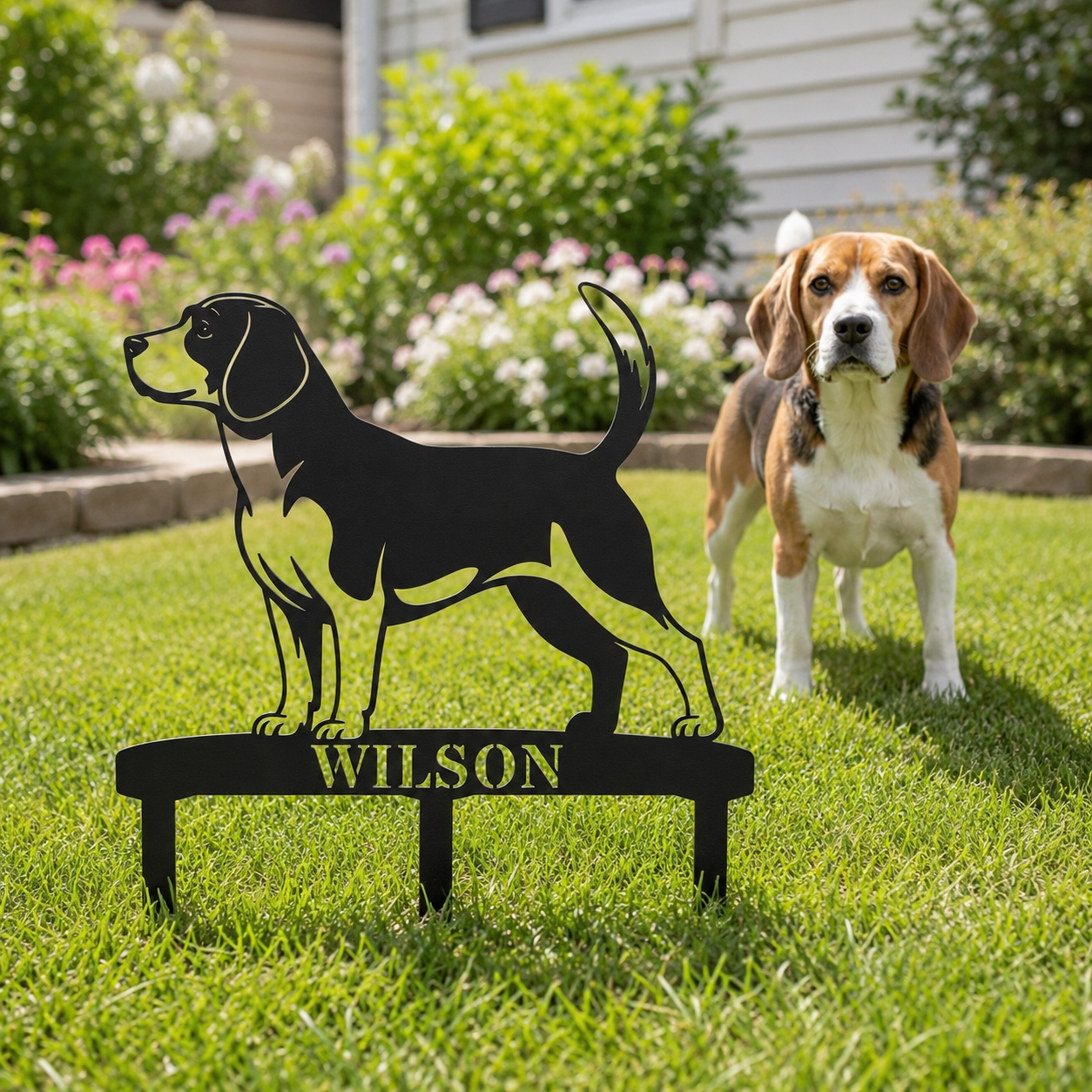 Personalized Beagle Garden Metal Sign With Stakes. Custom Dog Lover Name Gift