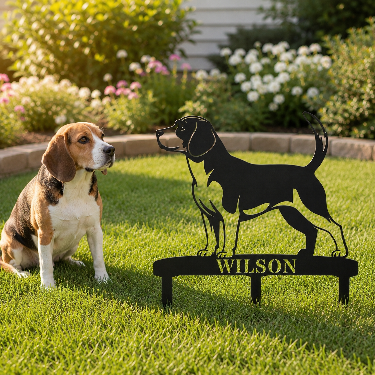 Personalized Beagle Garden Metal Sign With Stakes. Custom Dog Lover Name Gift
