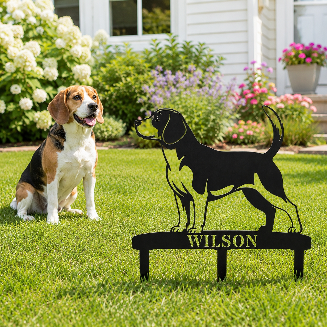 Personalized Beagle Garden Metal Sign With Stakes. Custom Dog Lover Name Gift