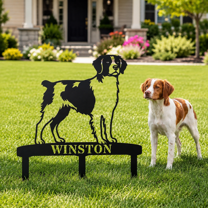 Personalized Brittany Dog Garden Metal Sign With Stakes. Custom Dog Lover Name Gift