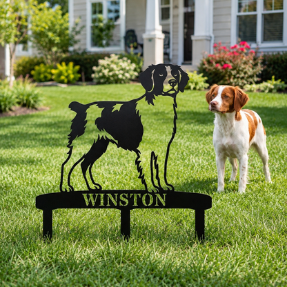 Personalized Brittany Dog Garden Metal Sign With Stakes. Custom Dog Lover Name Gift