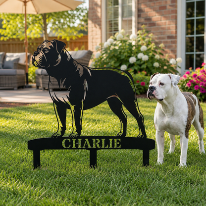Personalized American Bulldog Garden Metal Sign With Stakes. Custom Dog Lover Name Gift