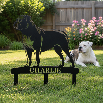 Personalized American Bulldog Garden Metal Sign With Stakes. Custom Dog Lover Name Gift