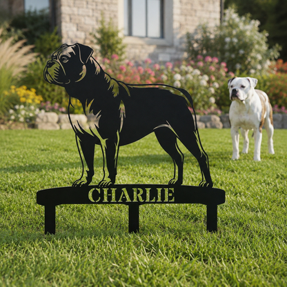Personalized American Bulldog Garden Metal Sign With Stakes. Custom Dog Lover Name Gift