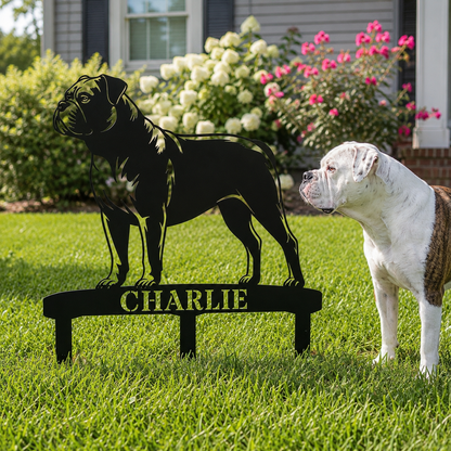 Personalized American Bulldog Garden Metal Sign With Stakes. Custom Dog Lover Name Gift