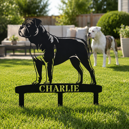 Personalized American Bulldog Garden Metal Sign With Stakes. Custom Dog Lover Name Gift