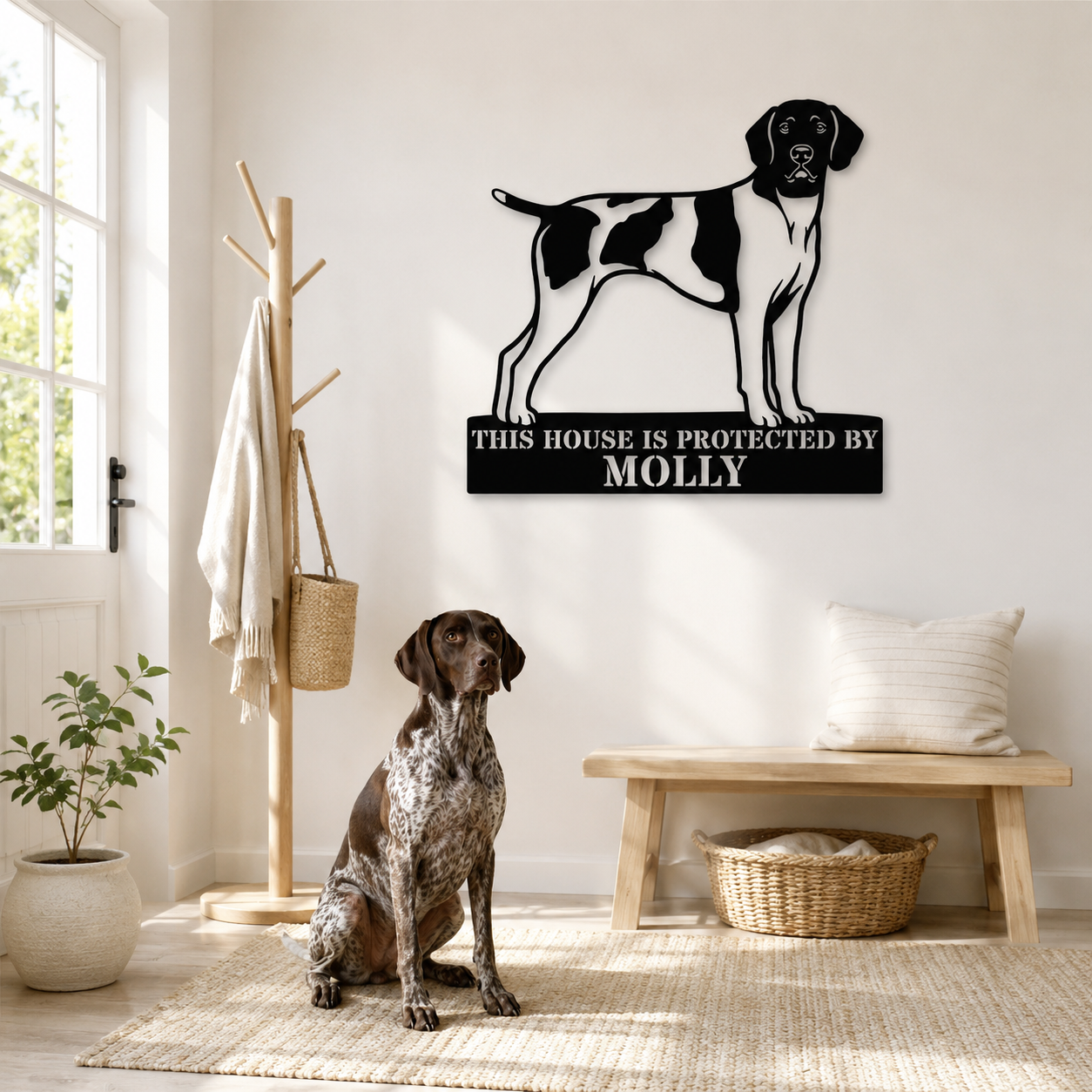 Personalized German Shorthaired Pointer Guard Metal Sign. Custom Dog Protect Name Wall Decor