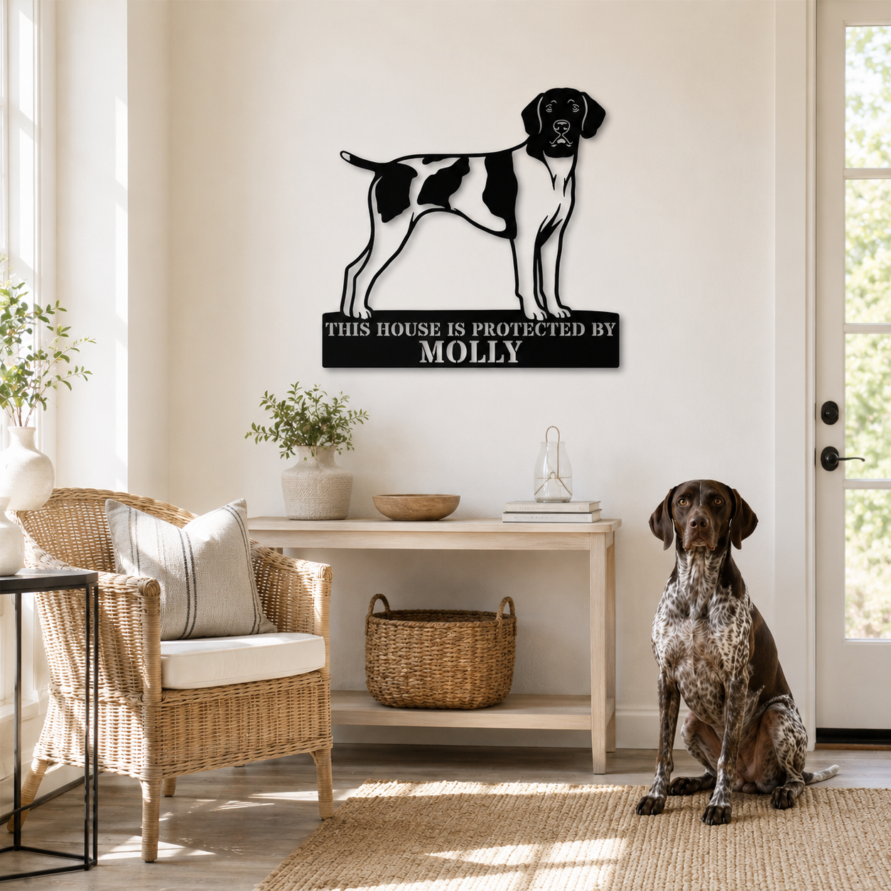 Personalized German Shorthaired Pointer Guard Metal Sign. Custom Dog Protect Name Wall Decor