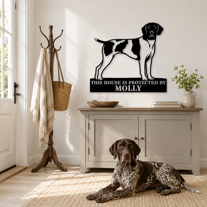 Personalized German Shorthaired Pointer Guard Metal Sign. Custom Dog Protect Name Wall Decor