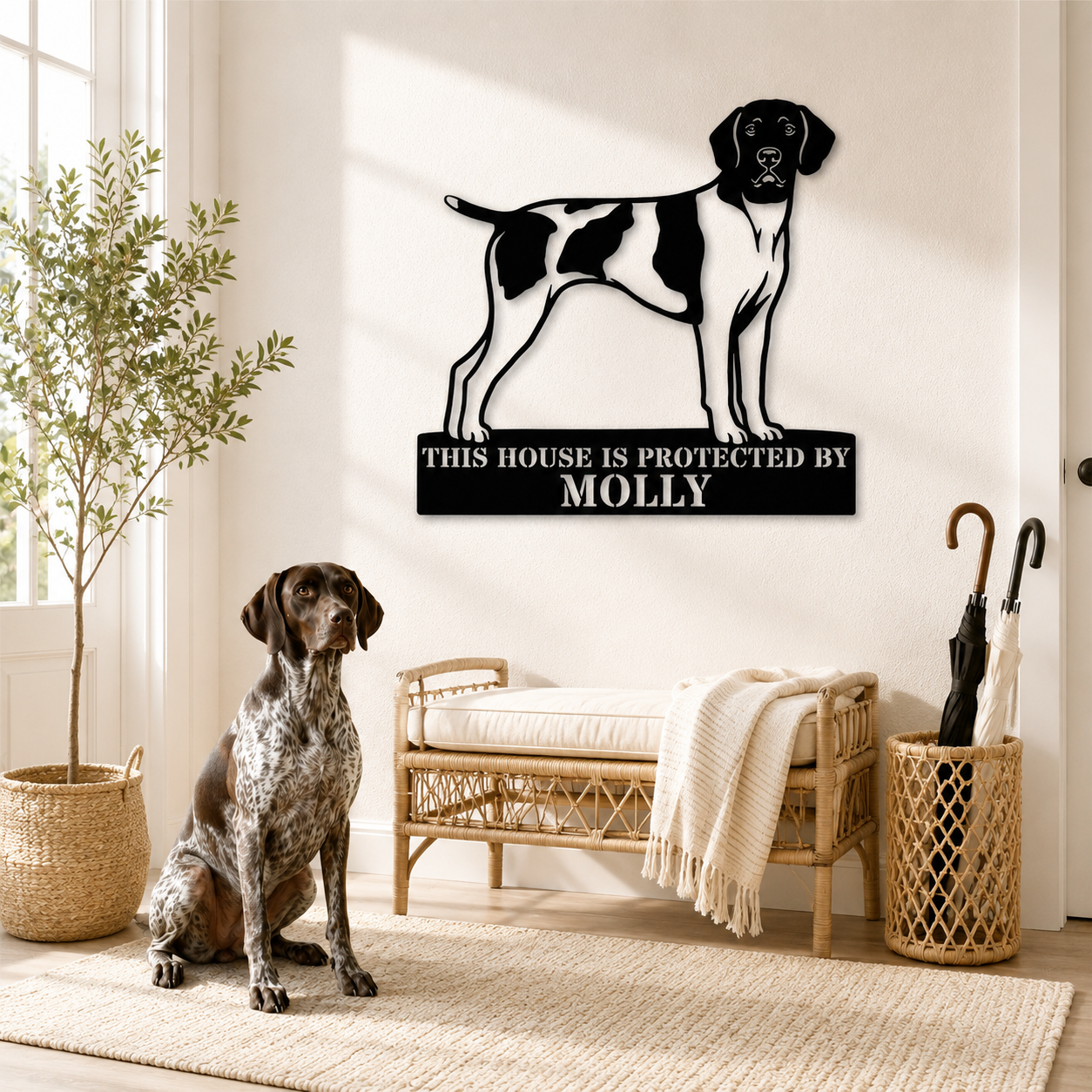 Personalized German Shorthaired Pointer Guard Metal Sign. Custom Dog Protect Name Wall Decor