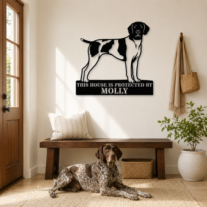 Personalized German Shorthaired Pointer Guard Metal Sign. Custom Dog Protect Name Wall Decor