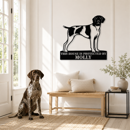 Personalized German Shorthaired Pointer Guard Metal Sign. Custom Dog Protect Name Wall Decor