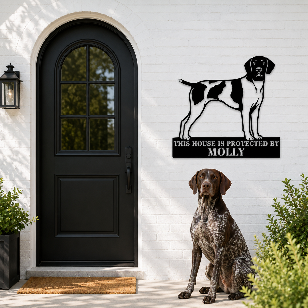 Personalized German Shorthaired Pointer Guard Metal Sign. Custom Dog Protect Name Wall Decor