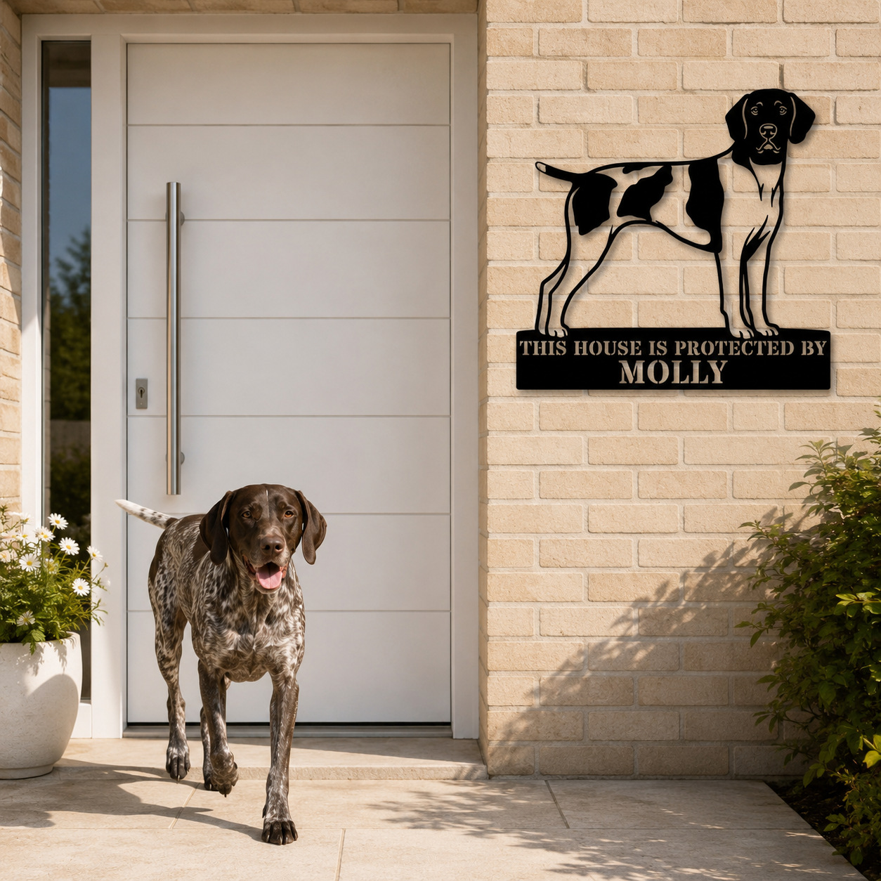 Personalized German Shorthaired Pointer Guard Metal Sign. Custom Dog Protect Name Wall Decor