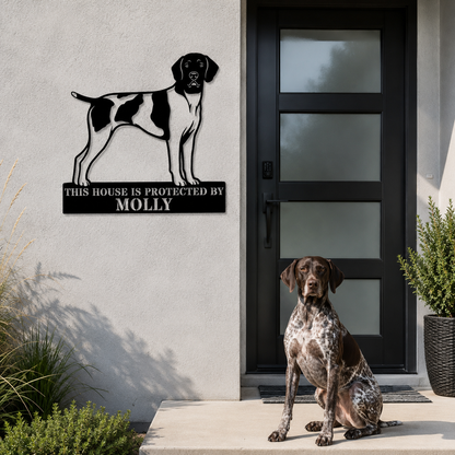 Personalized German Shorthaired Pointer Guard Metal Sign. Custom Dog Protect Name Wall Decor